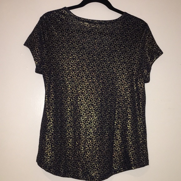 CYNTHIA ROWLEY linen metallic navy/gold star tee - Picture 6 of 8